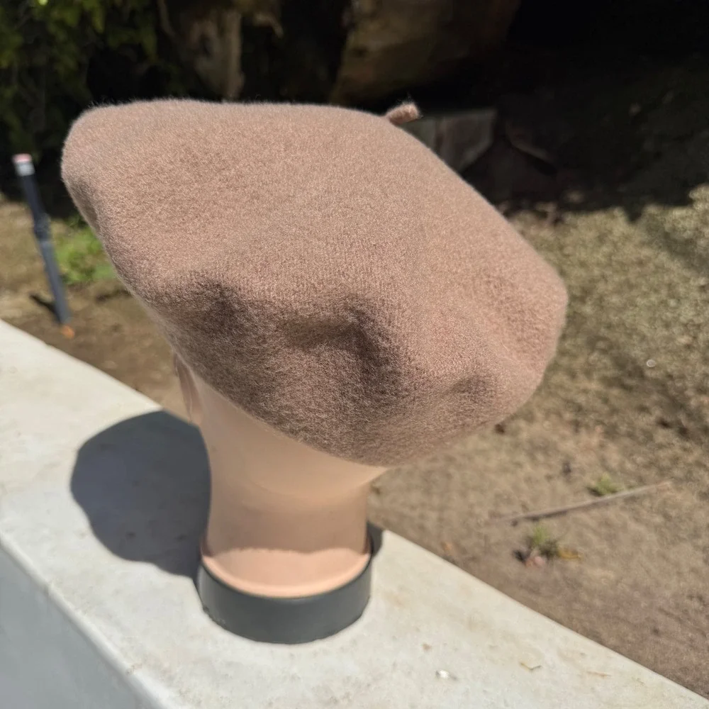 Vintage Bullock's 100% Wool Beret Hat Taupe Brown French Style Made in USA